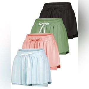 4 Pack: Womens Flowy Dry Fit Running Short - Gym Yoga Workout Summer Shorts